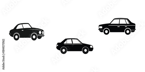 Three silhouetted cars on a white background