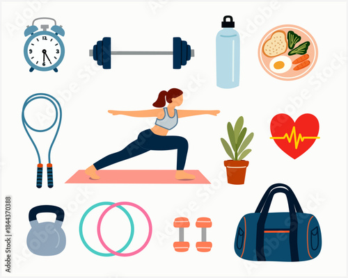Workout and Healthy Lifestyle Elements in Flat Illustration Style