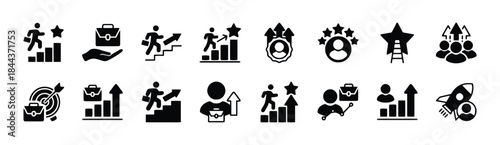 Career ladder success with steps to target, growth to aim for business goals and leadership skills in professional