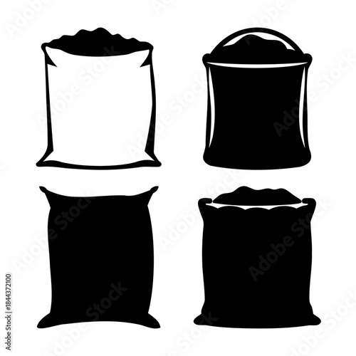 Set of four simple black and white sacks for various contents