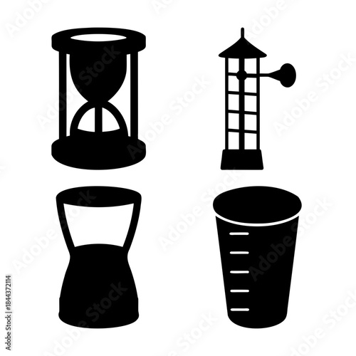 Collection of time, measurement, and feeder silhouette icons