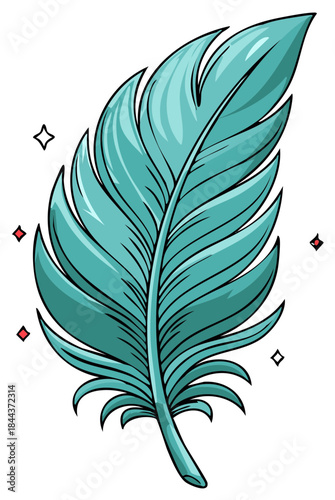 Turquoise Feather Illustration with Sparkles Decorative Element