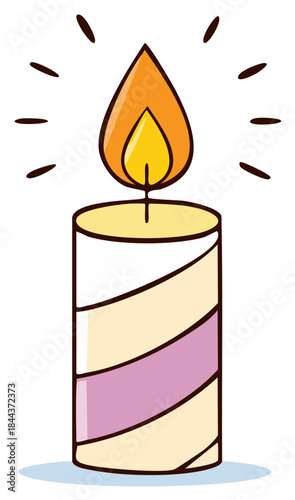 Whimsical Lit Candle with Swirling Stripes and Gentle Sparks of Light