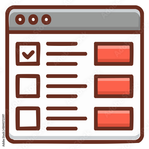 Cartoon icon of a task management checklist in a web browser window