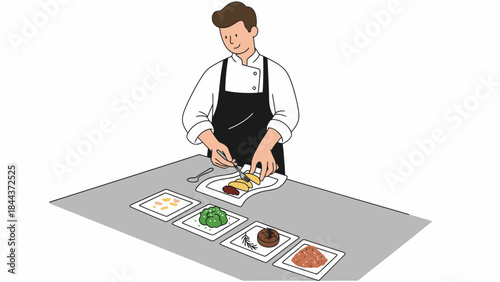 Chef plating gourmet food illustration
