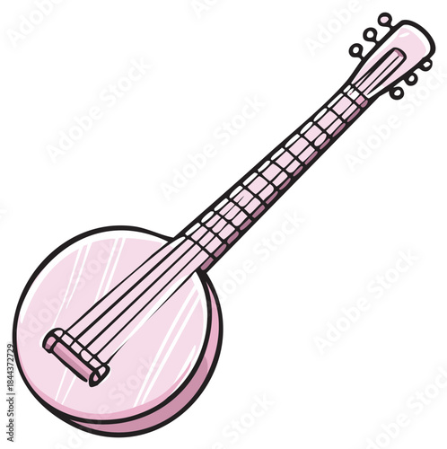 Cute Pink Banjo Stringed Musical Instrument Illustration