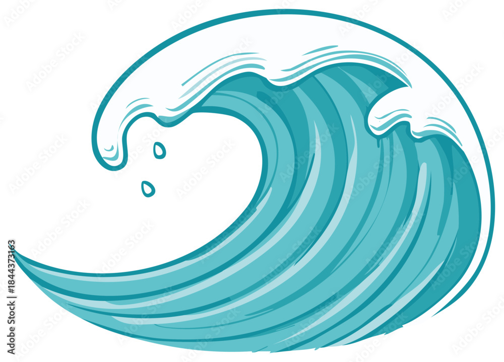 Obraz premium Large curling ocean wave with a foamy crest in a dynamic Japanese cartoon style
