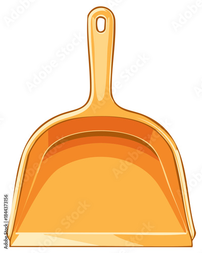 Bright orange dustpan with a hanging hole on a white background isolated object
