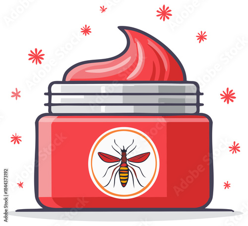 Red Jar with Cream and Mosquito Icon for Insect Bite Itch Relief Illustration