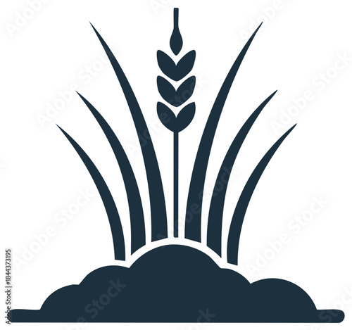 Illustration of wheat stalks and grains rising from the earth symbolising agriculture and harvest