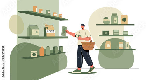 Sustainable lifestyle at a zero-waste store with a customer buying eco-friendly products