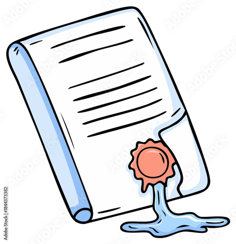 Document illustration with wax seal and ink effect for design concepts