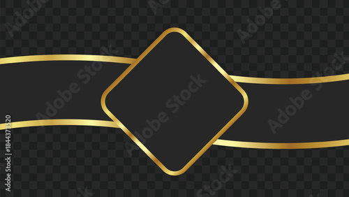 Elegant black and gold abstract background with central diamond shape and wavy lines.