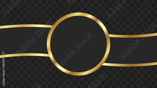 Elegant golden circle frame and wavy lines on a black and transparent background, perfect for luxury design elements.