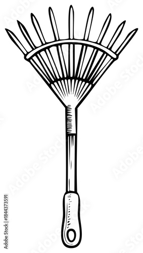 Hand Drawn Garden Rake Illustration For Gardening Or Yard Work Activities
