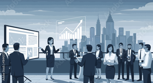 Business Professionals Discussing Data on Screen.