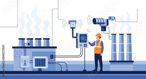 Technician operating smart factory with sensors and automated systems to ensure optimal industrial