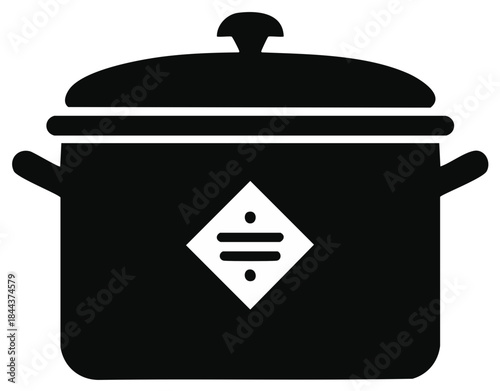 Kitchen cooking pot icon featuring lid handles and a decorative front emblem silhouette