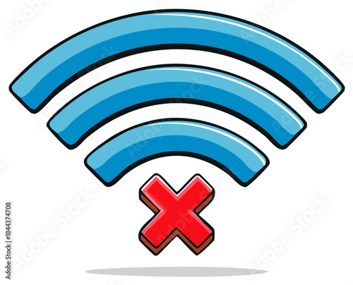 Wireless symbol with red cross indicating no connection or signal loss
