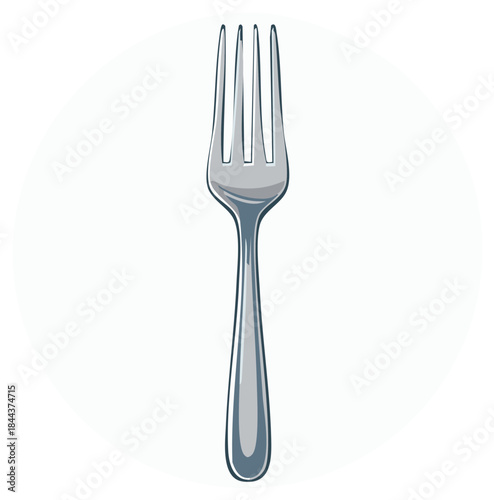 Shiny Metal Dining Fork with Four Prongs Stylized Cartoon Illustration