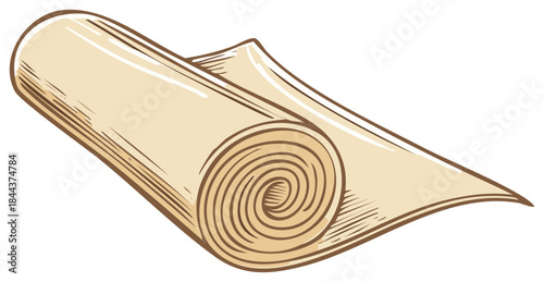 Cartoon Illustration of a Partly Rolled Up Piece of Paper or Parchment Ready for Writing