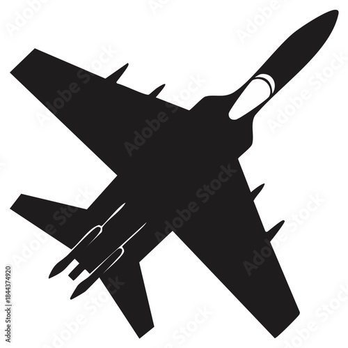 Black Silhouette of a Fighter Jet Aircraft Flying Top View