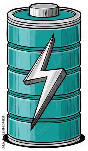 Vibrant Teal Battery with Silver Lightning Bolt Symbol Illustration
