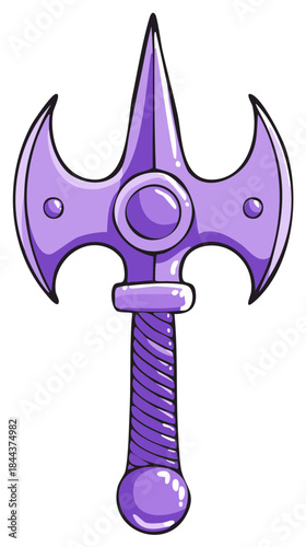 Stylized purple fantasy weapon featuring sharp blades, central ornate detail, and a twisted handle.