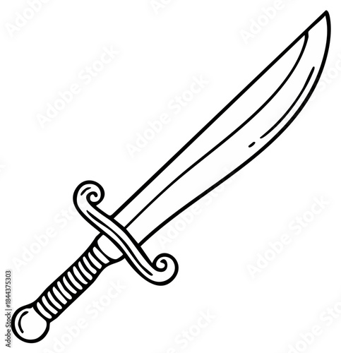 Cartoon Illustration of a Pirate's Curved Cutlass Sword with an Ornate Hilt