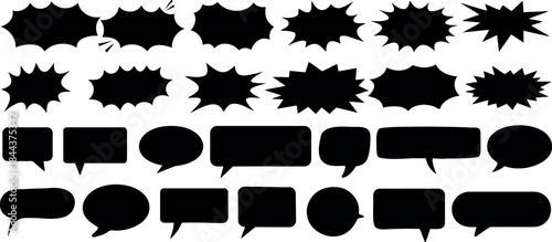 Collection of black speech bubble and explosion shapes