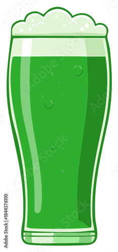 Refreshing green beverage with frothy head and bubbles in a tall glass a celebratory drink