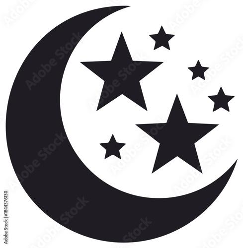 Crescent Moon and Stars Celestial Night Sky Icon