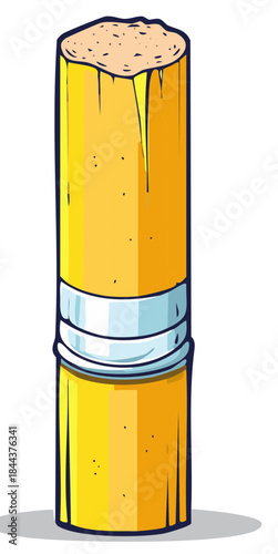 Stubby yellow wooden pencil with a pink eraser and metal band cartoon illustration