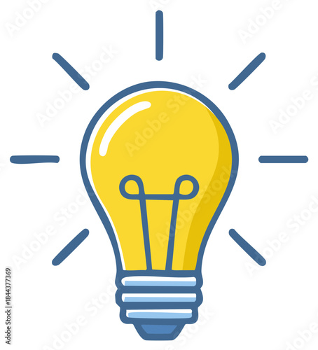 Bright yellow light bulb symbol of idea and innovation cartoon illustration