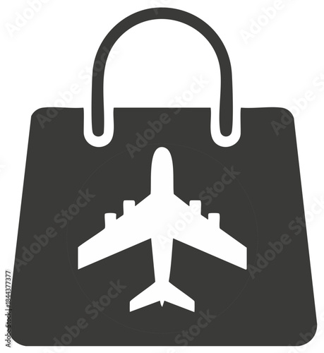 Duty Free Shopping and Travel Concept Icon with an Airplane on a Shopping Bag
