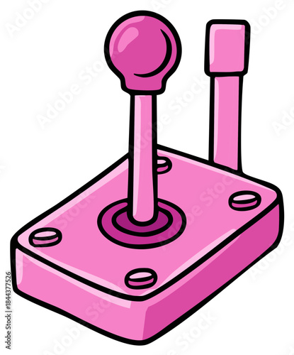 Cartoon illustration of a pink retro arcade game joystick controller