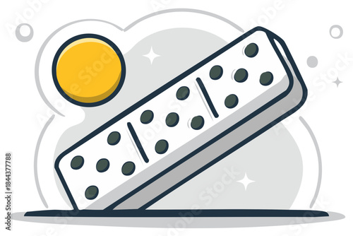 Stylized Domino Tile Stack with Yellow Circle and Sparkles in Light Grey Setting