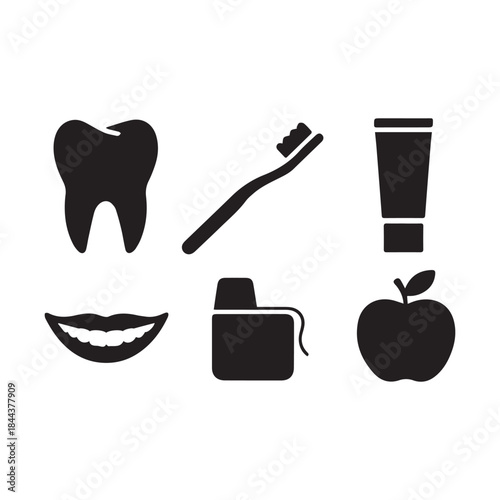 Vector tooth and teeth oral care simple black icon set