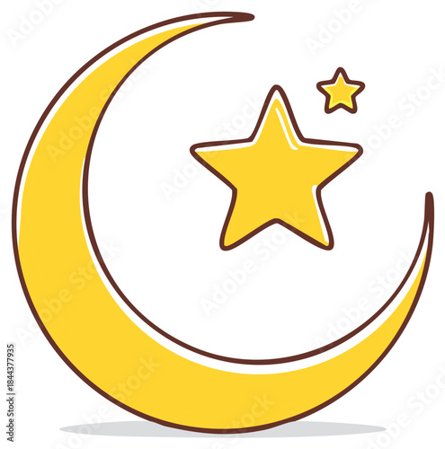 Stylized Crescent Moon and Stars Icon