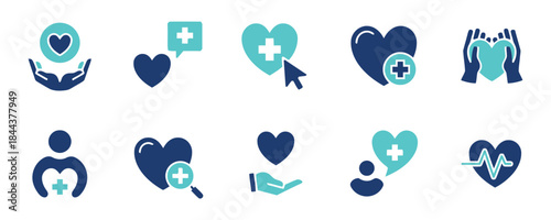 Collection of medical and healthcare icons representing wellness care and diagnosis services