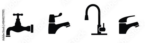 Collection of plumbing shiny faucet tap fixtures for different home kitchen and bathroom washing sink