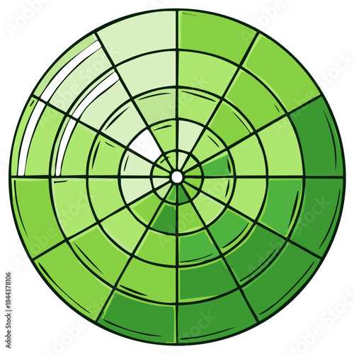 Circular target design with varying shades of green, geometric art
