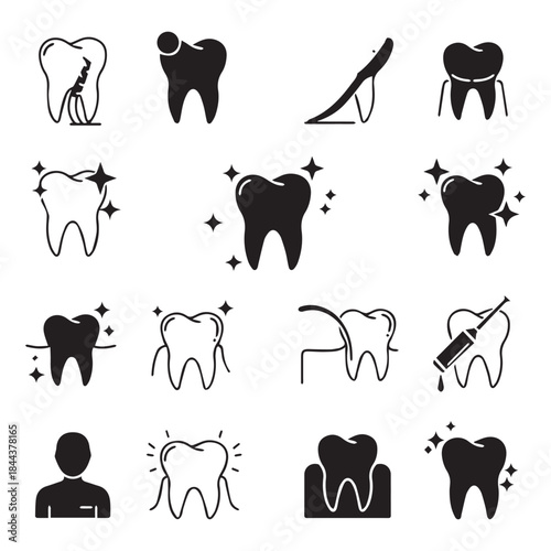 Vector tooth and teeth oral care simple black icon set