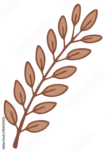 Botanical Drawing of Elegant Branch with Leaves in Earth Tone Colors