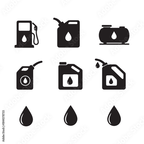  Vector Petrol, gas and motor oil , Gasoline, fuel station icons set