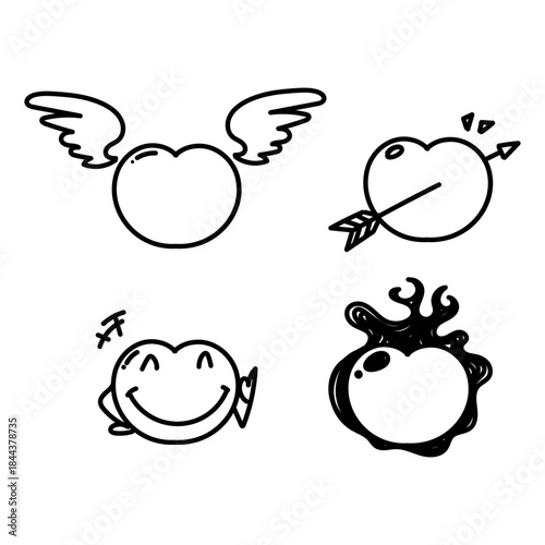 doodle heart love related sketch set collection