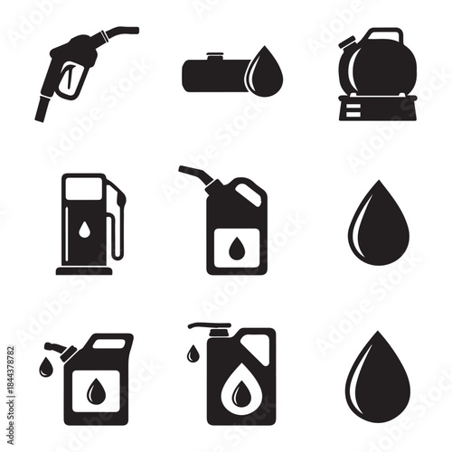  Vector Petrol, gas and motor oil , Gasoline, fuel station icons set