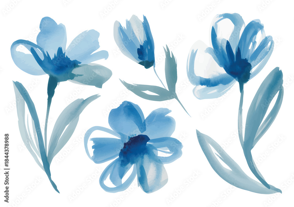 Fototapeta premium Watercolor blue meadow blossom with soft hand-painted petals. Watercolor blue meadow blossom with soft hand-painted petals.