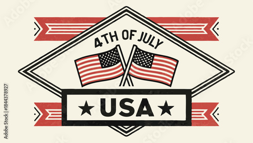 4th of July USA Independence Day Vintage Badge with American Flags