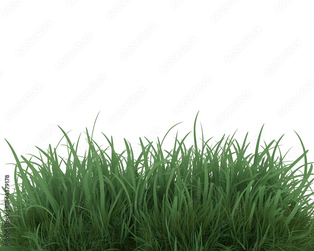 Fototapeta premium Fresh green grass border isolated on a pure white background providing ample copy space